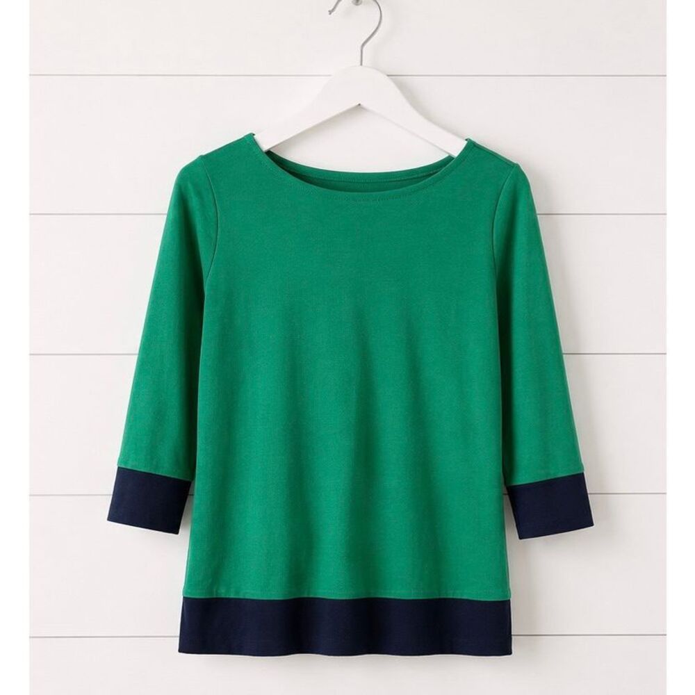 Talbots kelly green boatneck navy trim top size small petite - Picture 7 of 7